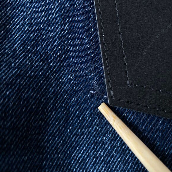 Massimo Dutti Denim Shorts 10 Blue Dark Wash Button Fly Faux Leather Pocket NWT - Picture 14 of 16